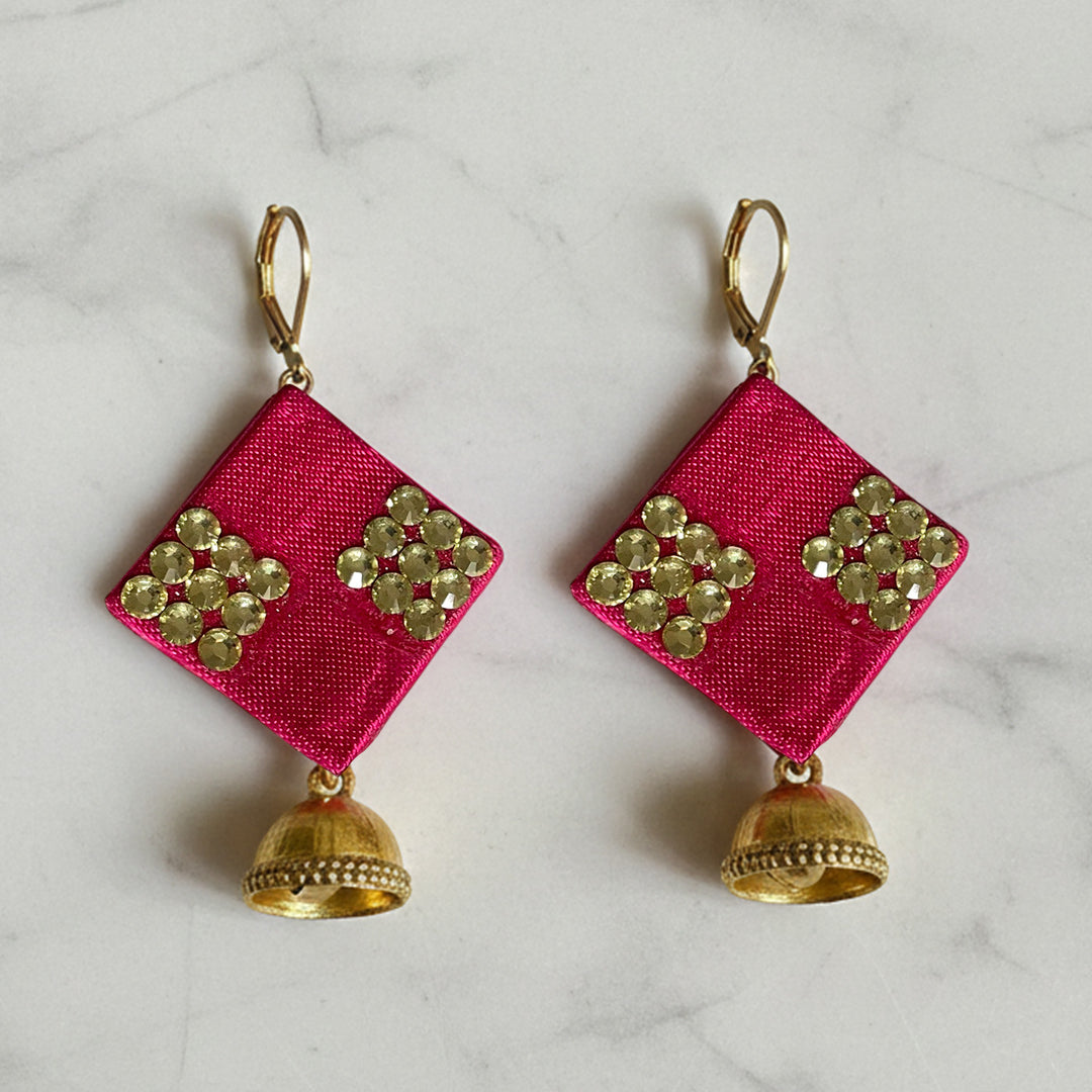 Handmade Crystal Embellished Gaji Silk Earrings