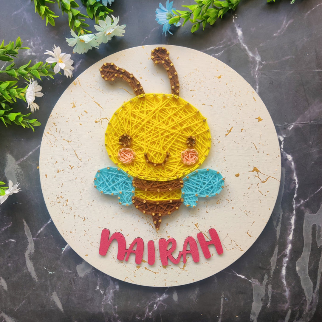 Personalized Animal Theme Kids String Art Name Plate 5 - Top View with Name Personalization