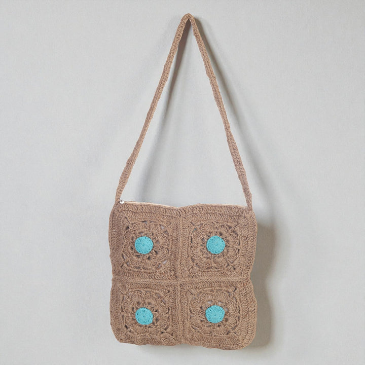 Handmade Crochet Brown & Blue Sling Bag