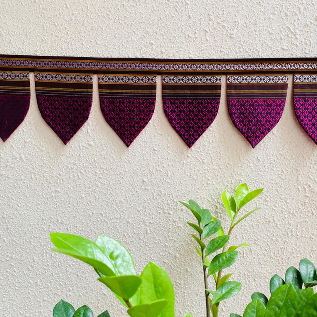 42 In | Handmade Pink Peepal Leaf Design Khunn Fabric Cotton Toran