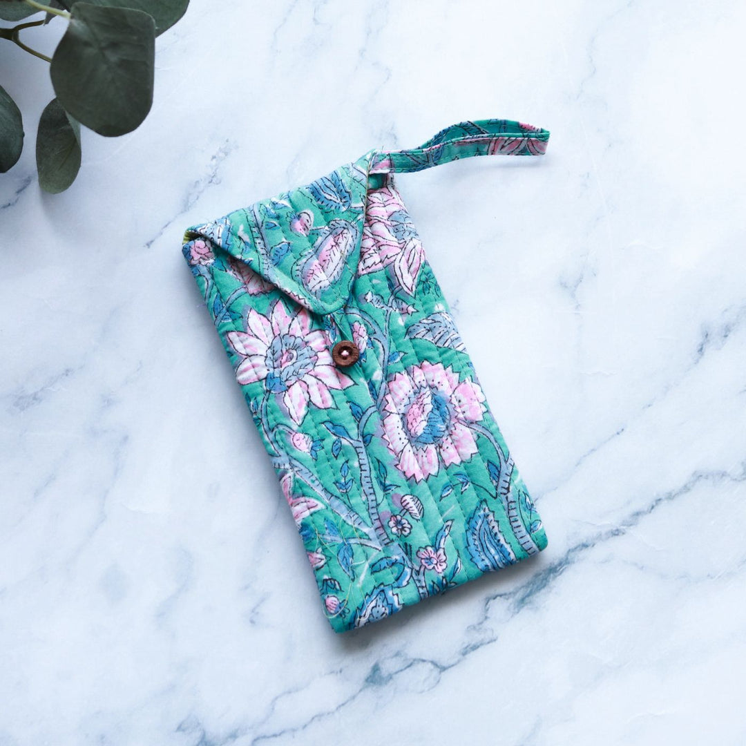 Assorted Handmade Printed Quilted Floral Cotton Sunglass Cover | Set Of 5 | 8 x 4 Inch