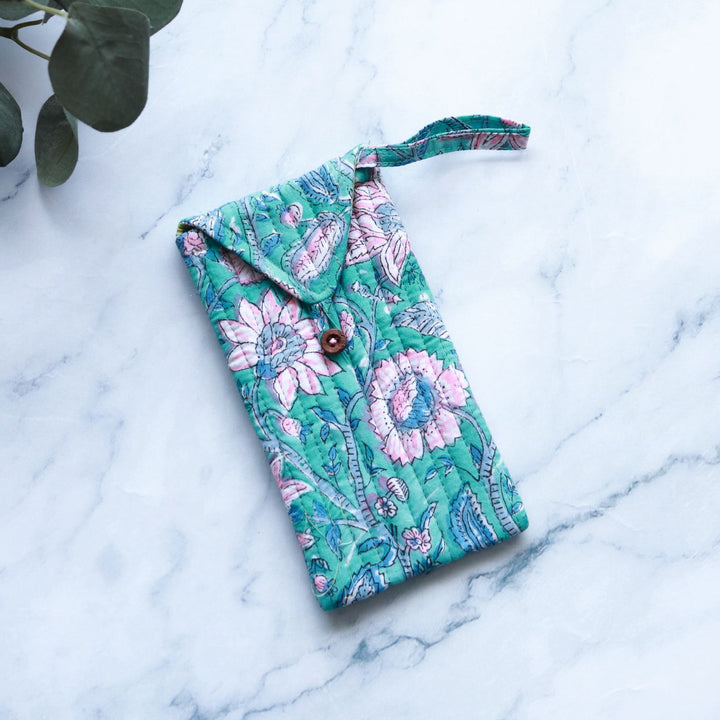 Assorted Handmade Printed Quilted Floral Cotton Sunglass Cover | Set Of 5 | 8 x 4 Inch