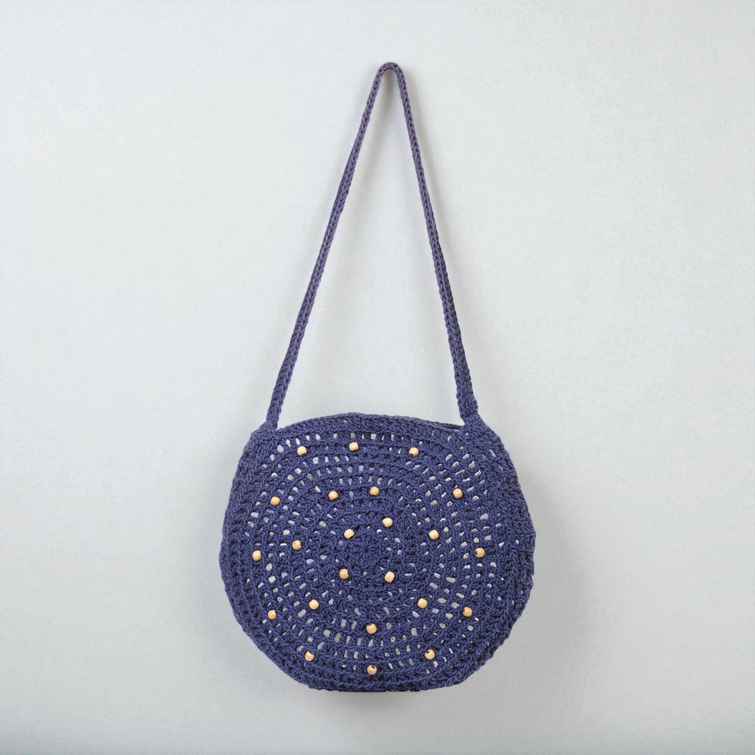 Handmade Beaded Crochet Blue United Urbane Crossbody Bag