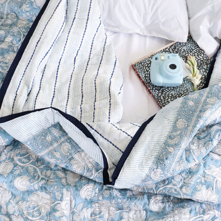 Personalized Handmade Block Printed Floral Baby Cotton Quilt