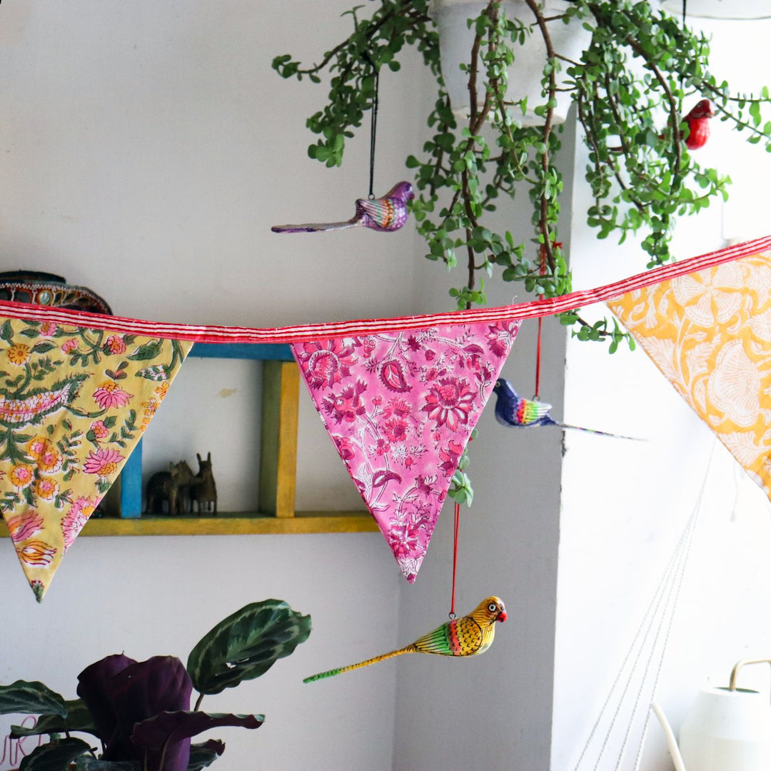 Handmade Printed Colourful Reversible Flag Cotton Bunting For Wall Decoration