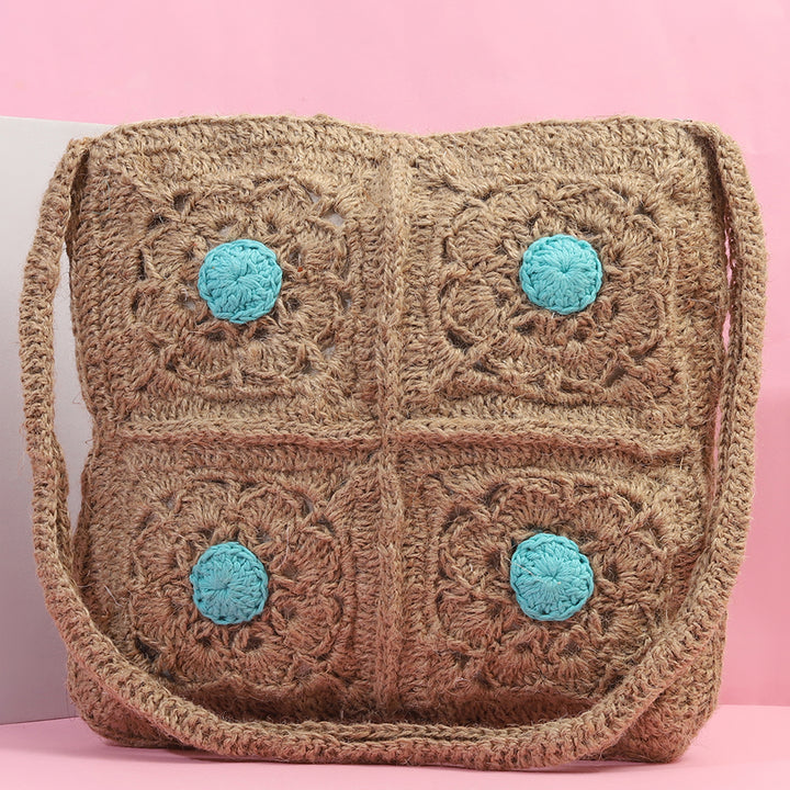 Handmade Crochet Brown & Blue Sling Bag