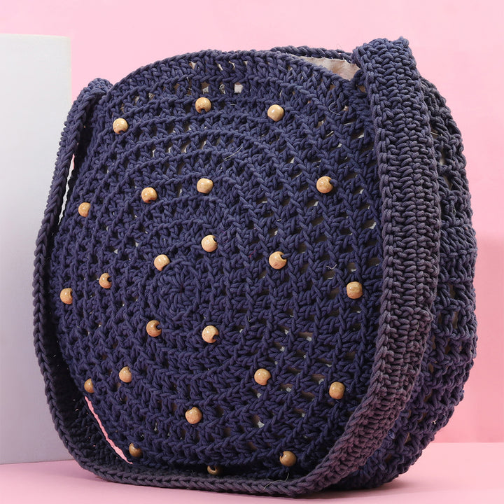 Handmade Beaded Crochet Blue United Urbane Crossbody Bag