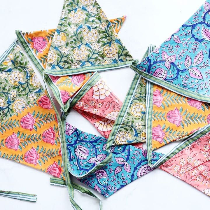 Handmade Printed Colourful Reversible Flag Cotton Bunting For Wall Decoration