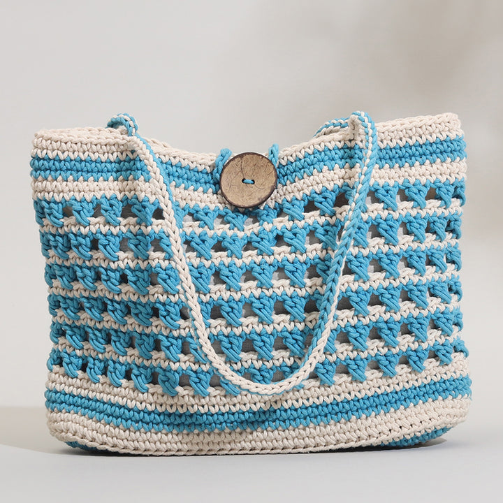 Handmade Crochet Blue & White Striper Bucket Handbag