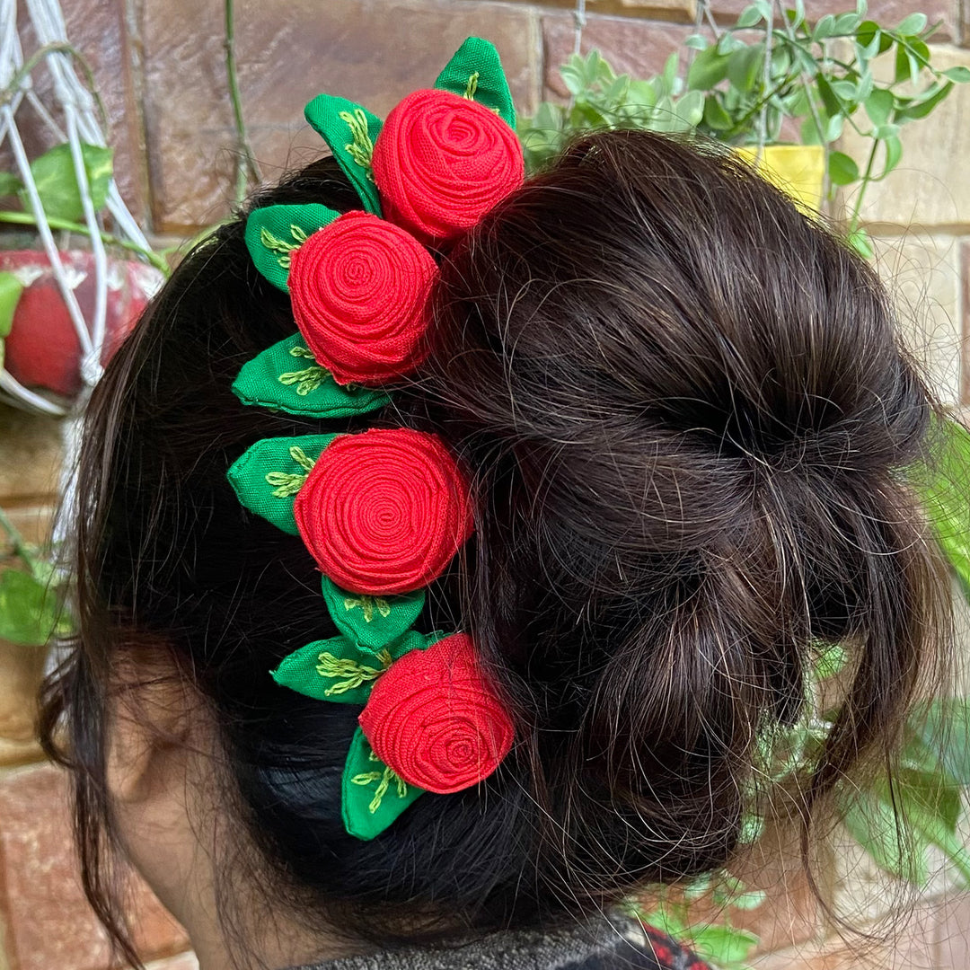 Red Silk Cotton Rose Hairpin