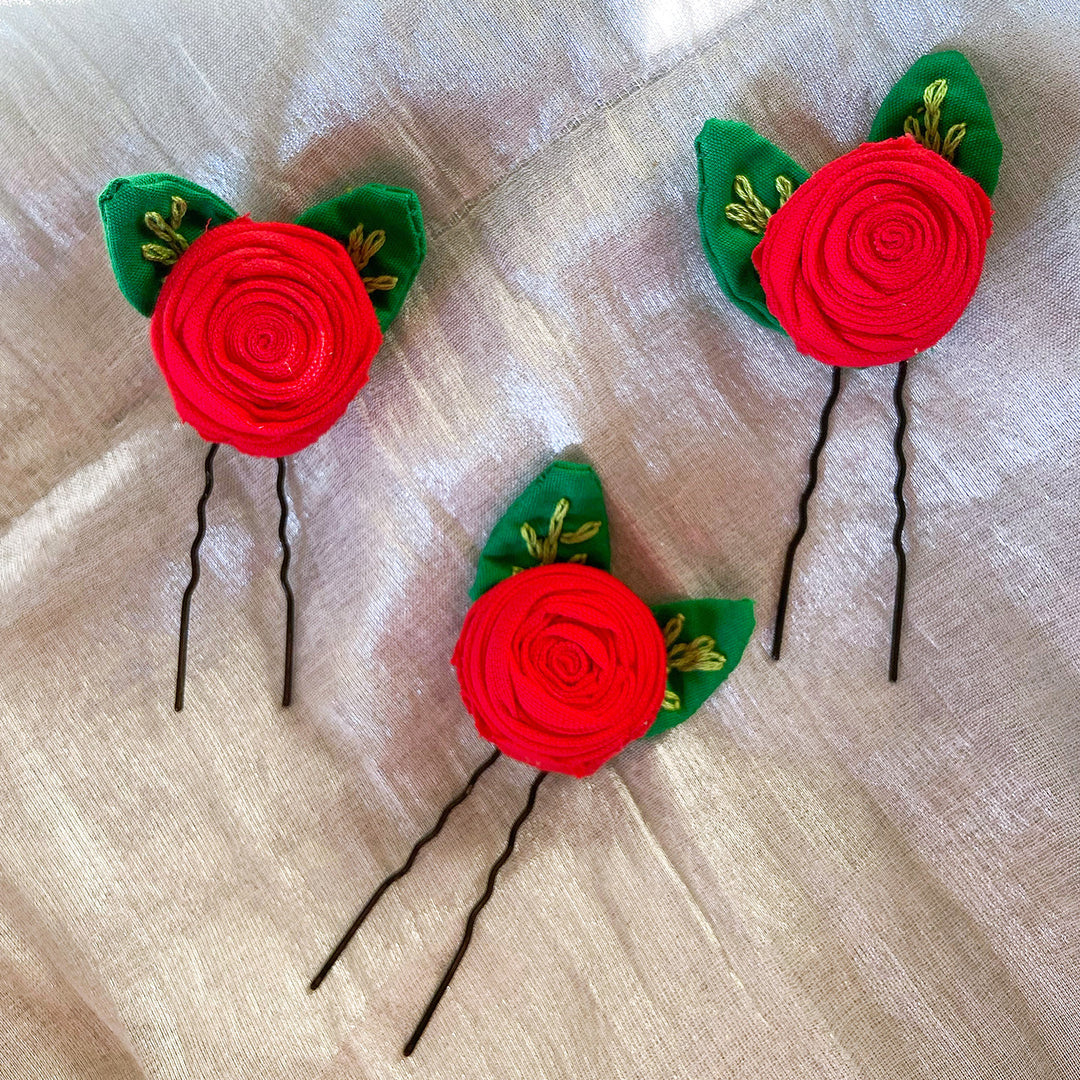 Red Silk Cotton Rose Hairpin