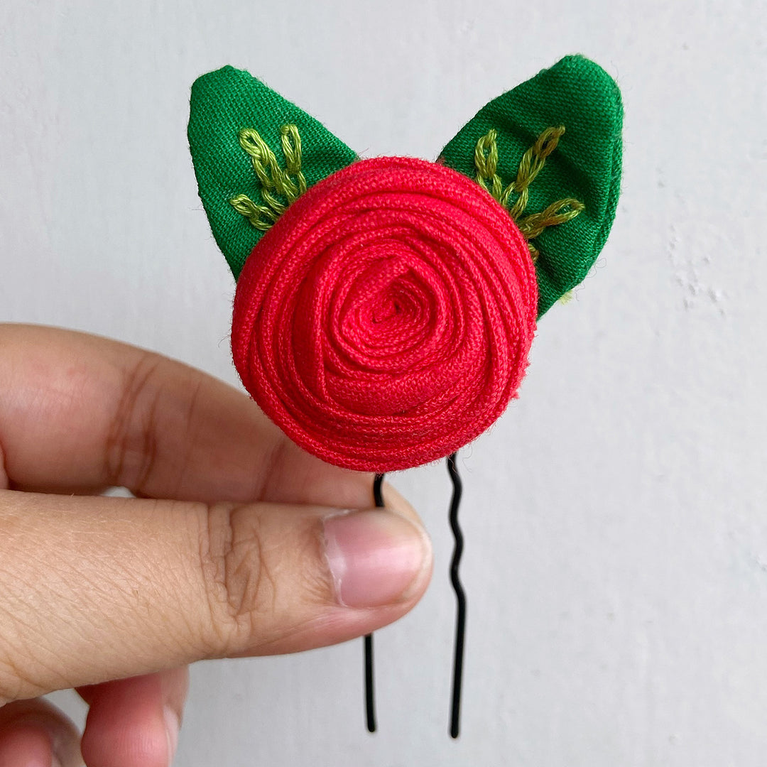 Red Silk Cotton Rose Hairpin
