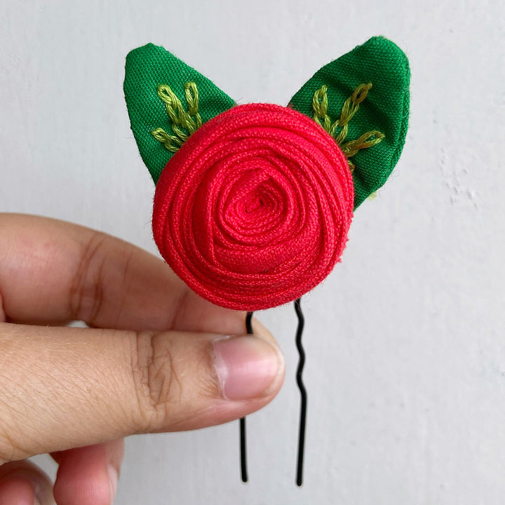 Red Silk Cotton Rose Hairpin
