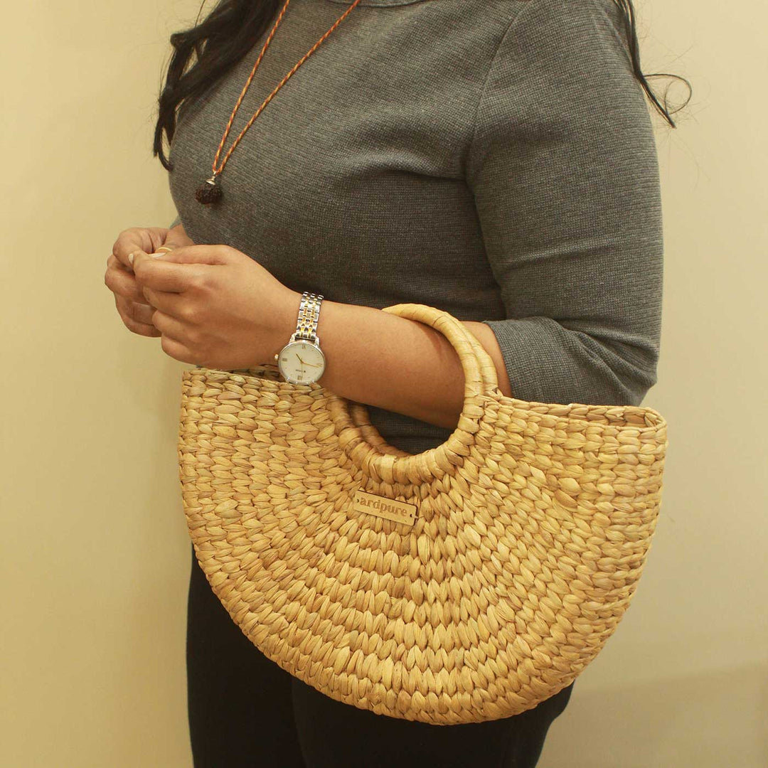 Handwoven Half Moon Natural Fibre Handbag