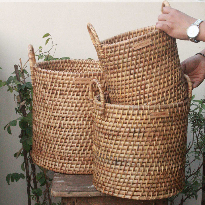 Handmade Rattan Cane Planter with Handles | Set Of 3