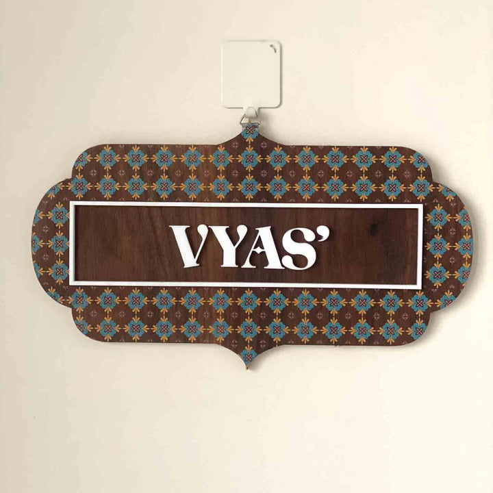 Vintage Wooden Name Plate With 3D Acrylic Letters - Hanging Front View with Name Personalization