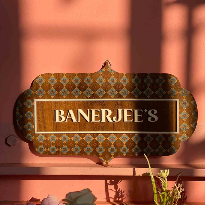 Vintage Wooden Name Plate With 3D Acrylic Letters - Front View Mounted on Wall