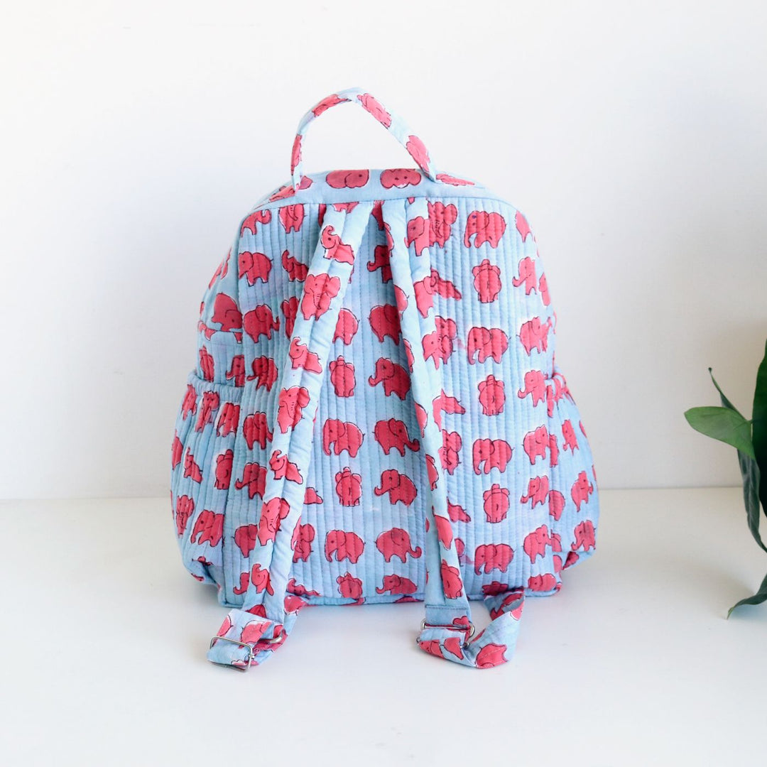 Personalized Handmade Printed Cute Elephant Theme Cotton Backpack | 14 x 11 Inch
