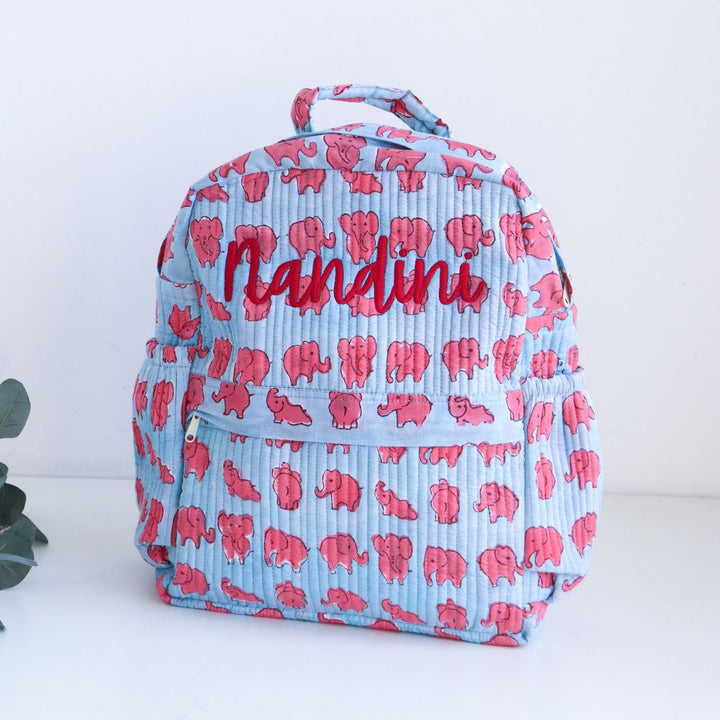 Personalized Handmade Printed Cute Elephant Theme Cotton Backpack | 14 x 11 Inch