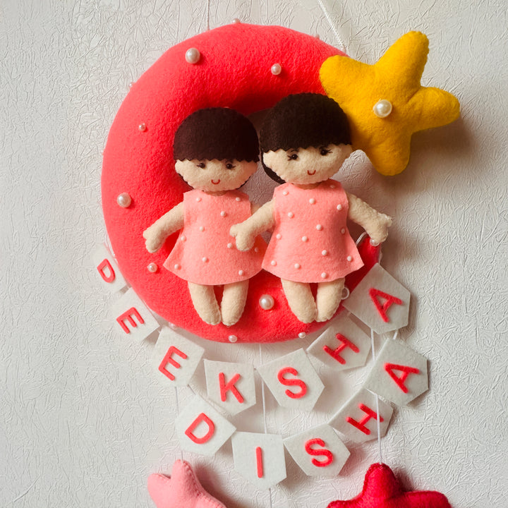 Personalized Handmade Moon Theme Felt Kids Name Plate For Siblings