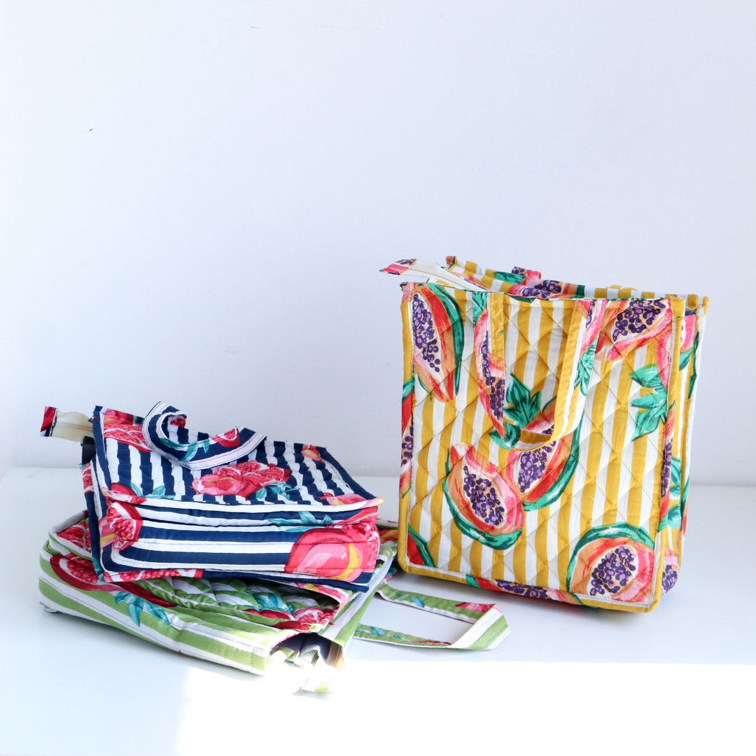 Handmade Printed Fruit Quilted Cotton Lunch Bag | 11 x 9.5 Inch