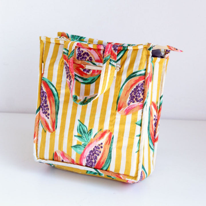 Handmade Printed Fruit Quilted Cotton Lunch Bag | 11 x 9.5 Inch