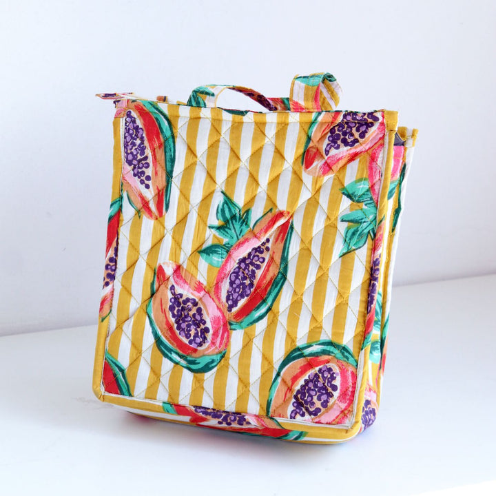 Handmade Printed Fruit Quilted Cotton Lunch Bag | 11 x 9.5 Inch