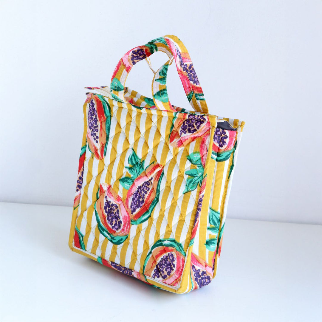 Handmade Printed Fruit Quilted Cotton Lunch Bag | 11 x 9.5 Inch
