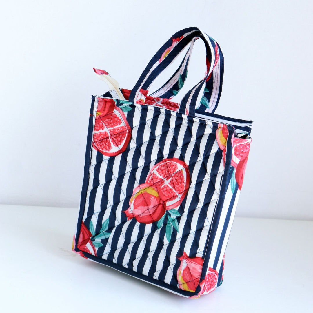 Handmade Printed Fruit Quilted Cotton Lunch Bag | 11 x 9.5 Inch
