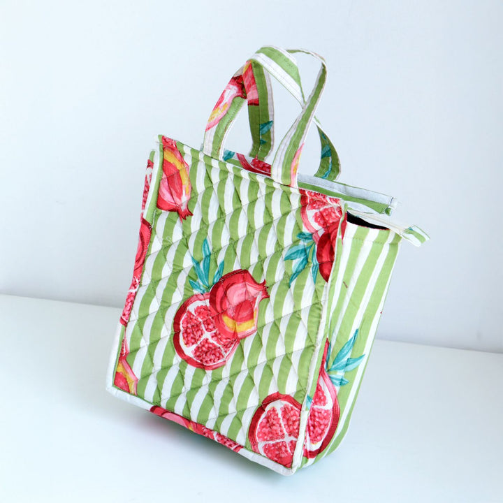 Handmade Printed Fruit Quilted Cotton Lunch Bag | 11 x 9.5 Inch