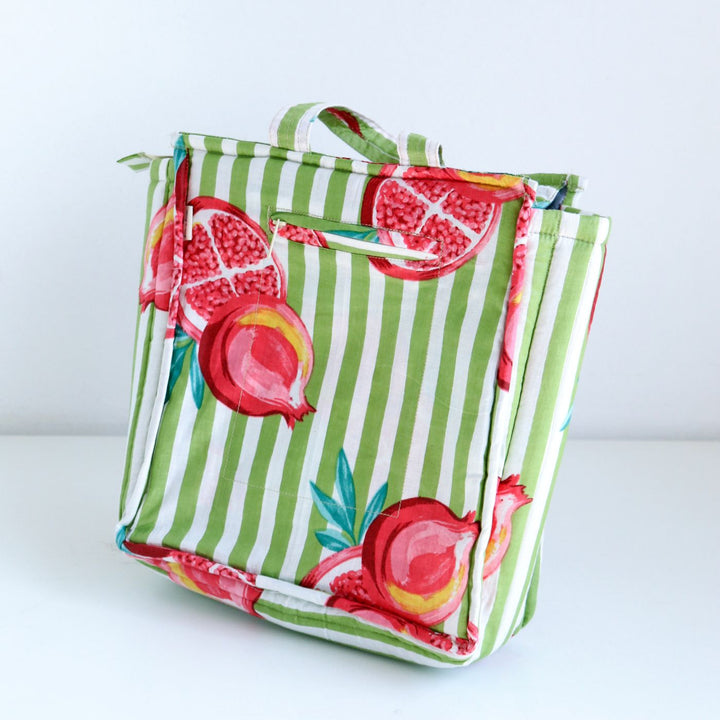 Handmade Printed Fruit Quilted Cotton Lunch Bag | 11 x 9.5 Inch