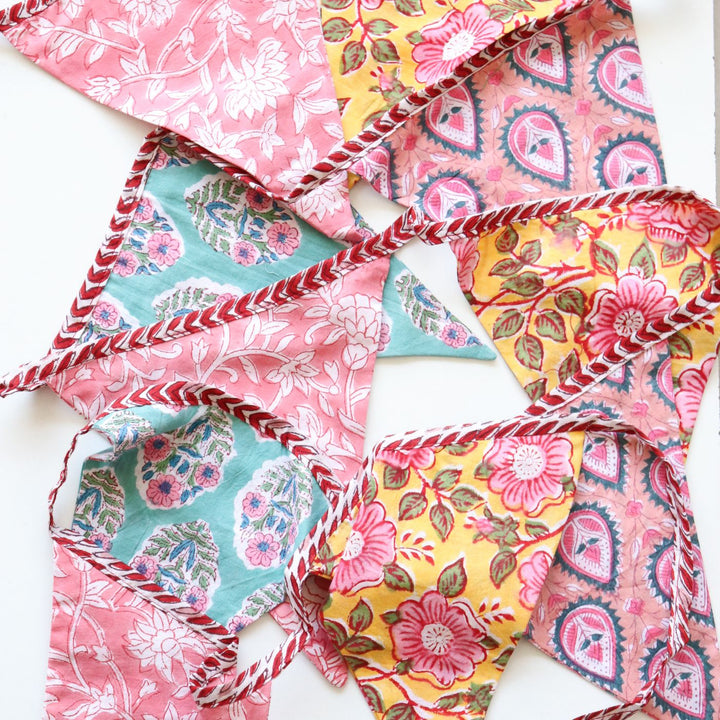 Handmade Printed Colourful Reversible Flag Cotton Bunting For Wall Decoration