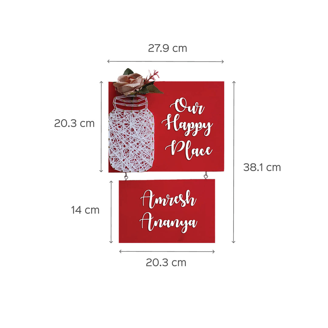 Our Happy Place Buddha Mason Jar String Art Personalised Name Plate - Dimension Chart with Measurements