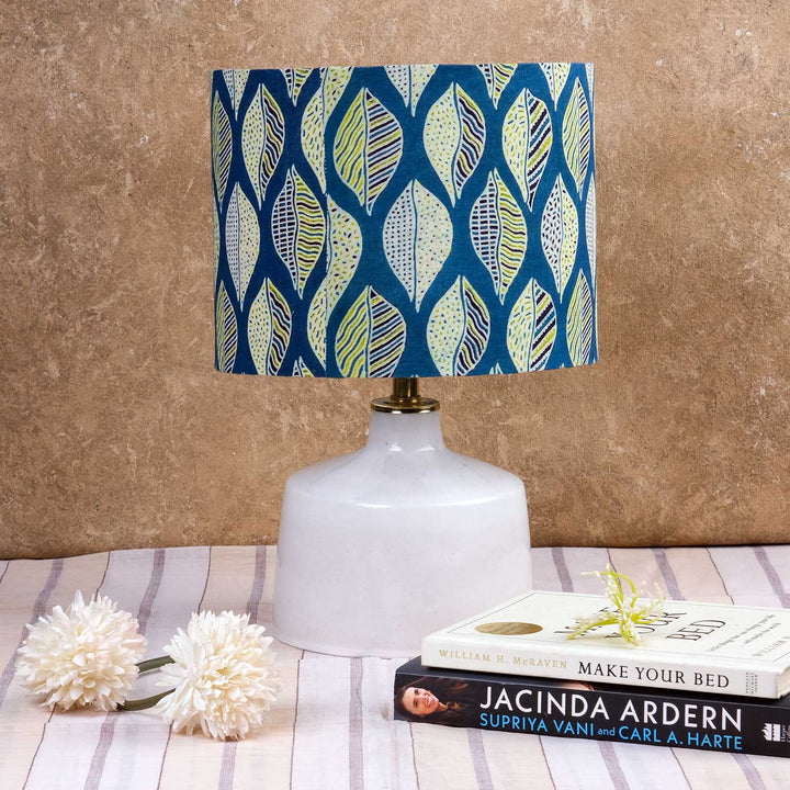 Ajrakh Leafy Block Print & Blue Pottery Lamp