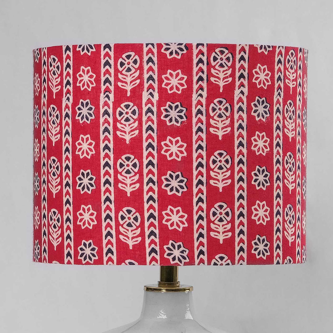 Ajrakh Leafy Block Print & Blue Pottery Lamp