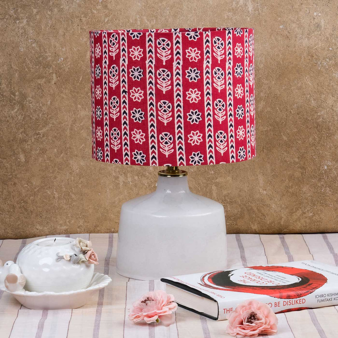 Ajrakh Leafy Block Print & Blue Pottery Lamp
