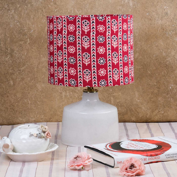 Ajrakh Leafy Block Print & Blue Pottery Lamp