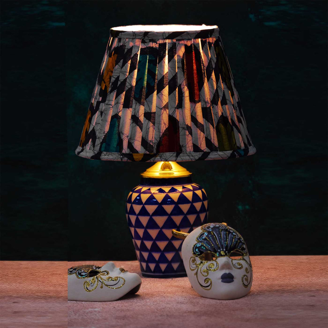 Batik Pleated Fabric & Blue Pottery Lamp