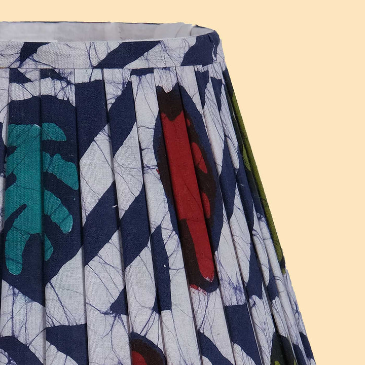 Batik Pleated Fabric & Blue Pottery Lamp