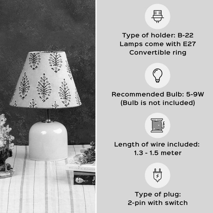 Kalamkari Mustard Block Print Cone & Blue Pottery Lamp