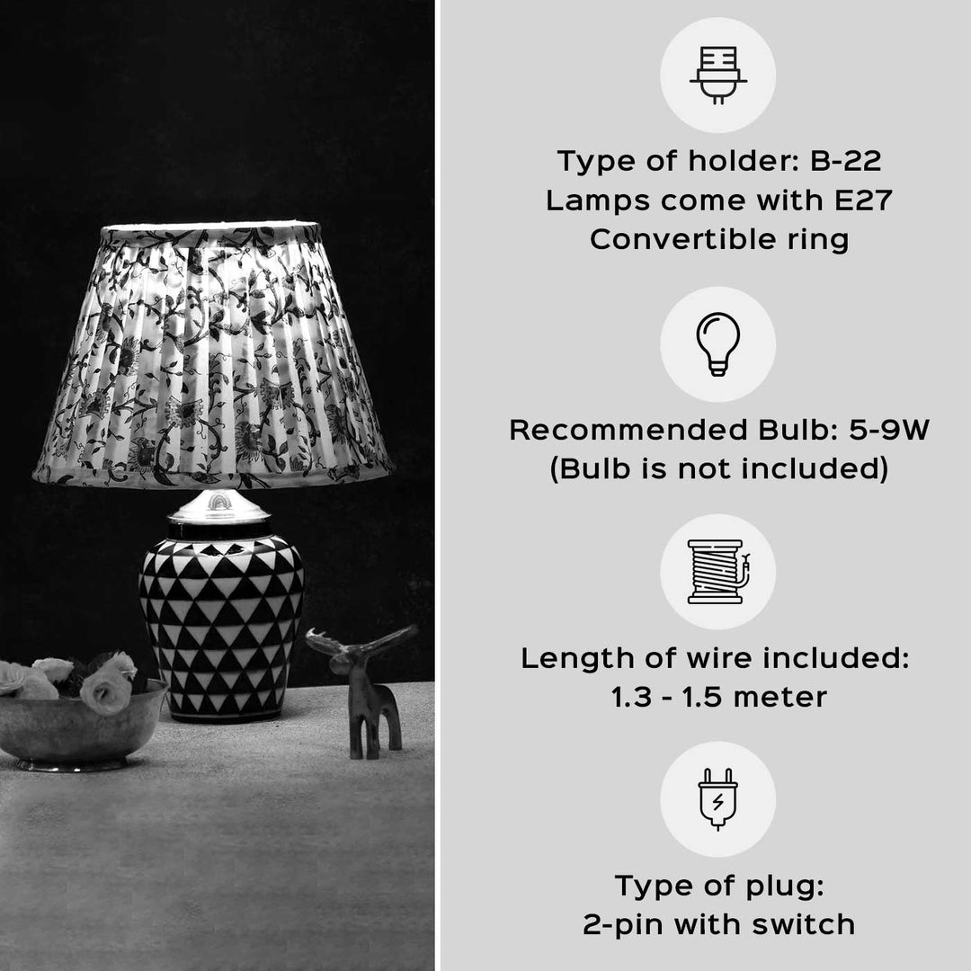 Batik Pleated Fabric & Blue Pottery Lamp