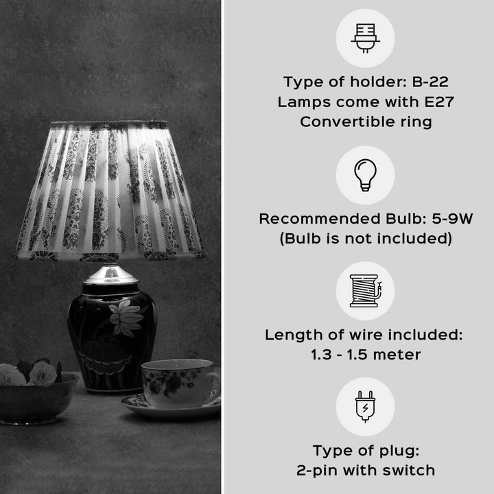 Paisley Block Print Pleated Fabric & Blue Pottery Lamp