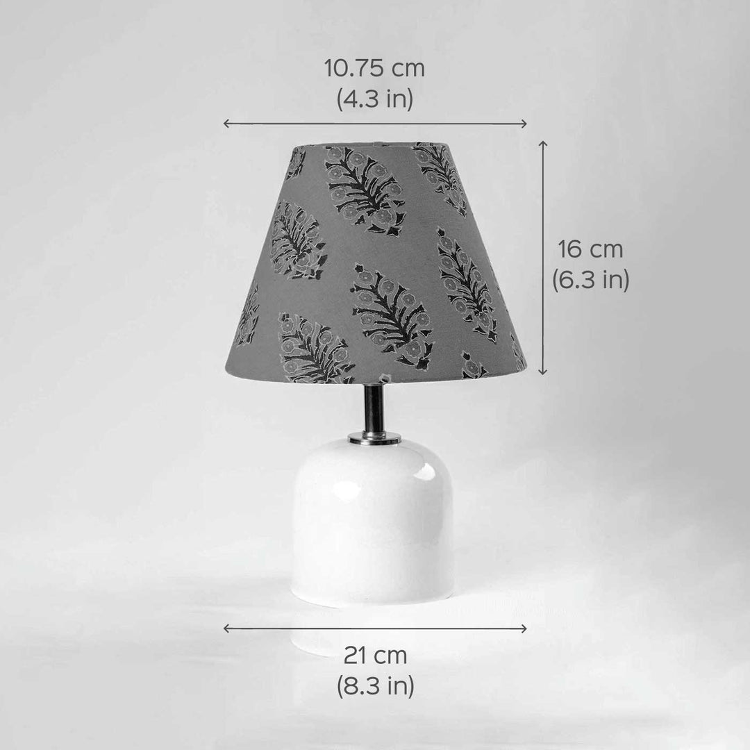 Kalamkari Mustard Block Print Cone & Blue Pottery Lamp
