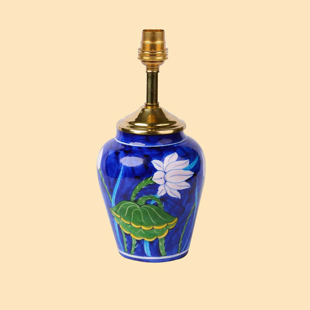 Paisley Block Print Pleated Fabric & Blue Pottery Lamp