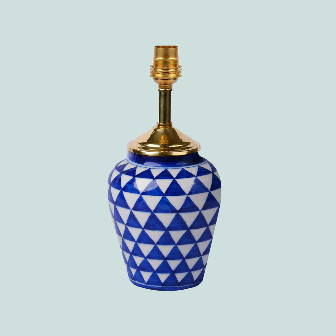 Marigold Block Print Pleated Fabric & Blue Pottery Lamp