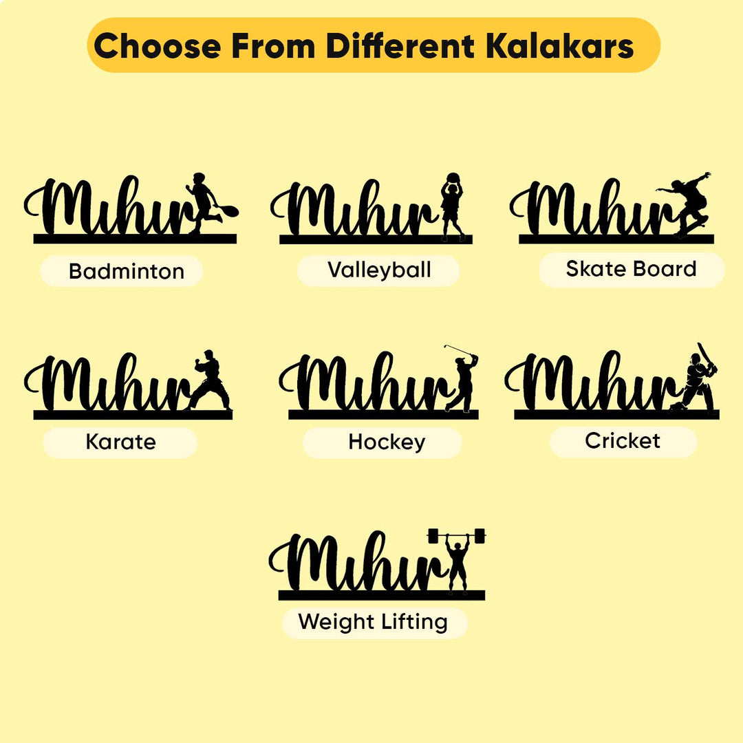Personalized Handmade Kalakaar Wooden Cutout Name Plate For Boys - Multiple Design Style Options Display