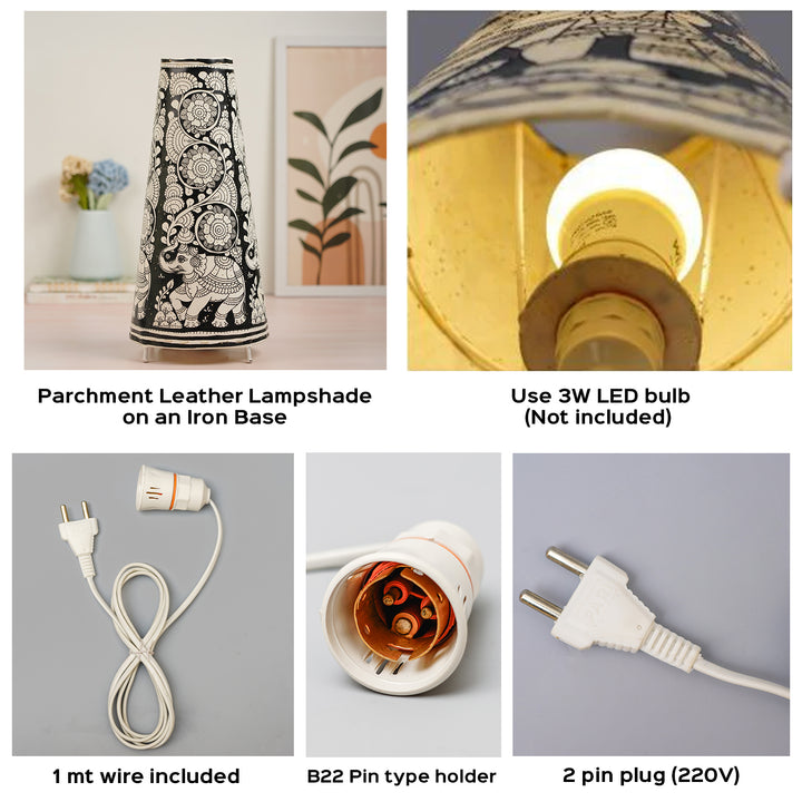 14 inch | Bougainvillea Hand Painted Tholu Bommalata Tabletop Lamp