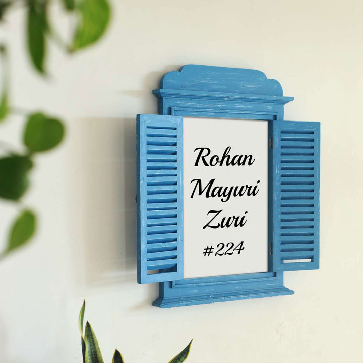 Jharokha Window Personalised Distress Finish Pine Wood Nameplate