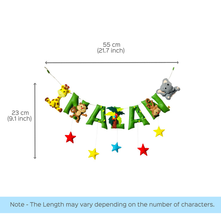 Handcrafted Personalized Jungle Safari Themed Bunting For Kids - Dimension Chart with Hanging View
