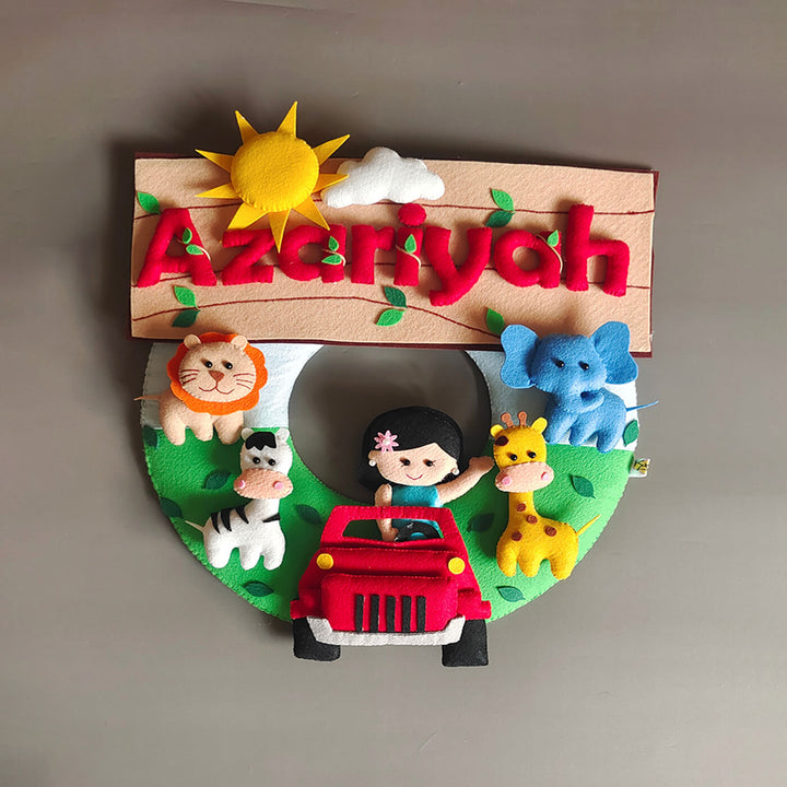 Hand Stitched Jungle Themed Felt Kids Name Plate 2 - Front View with Name Personalization (7)